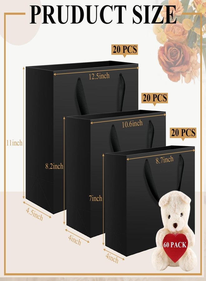 Lincia لينسيا، 60 كيس ورقي أسود بمقابض، أحجام متنوعة: كبير (11 بوصة)، متوسط (8 بوصات)، صغير (7 بوصات). أكياس هدايا سوداء بالجملة للبيع بالتجزئة، والحفلات، وأعياد الميلاد، والهدايا، والتسوق، والأعمال التجارية، والبضائع. - Image 2